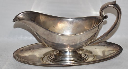 GORHAM STERLING GRAVY BOAT W/UNDERPLATE, C, 1960