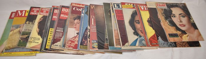 LOT (25) VINTAGE LIZ TAYLOR MAGAZINES, C. 1950/60