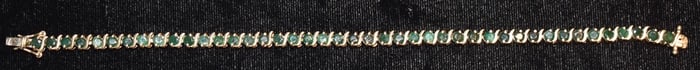 DECO 14KT YELLOW GOLD/EMERALD BRACELET, C. 1960
