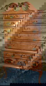 QUEEN ANNE STYLE TIGER MAPLE HIGHBOY DESK, 20TH C.