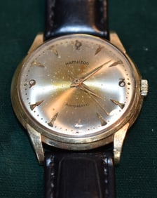 VINT HAMILTON 14KT YW GOLD WRISTWATCH, AUTOMATIC 34MM
