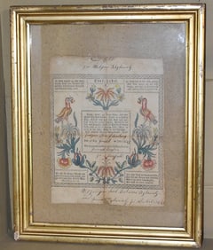 GERMAN H/P PRINTED FRAKTUR, C. 1843, 13" X 10 1/2"