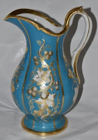 FRENCH OLD PARIS GILT/MINTON BLUE WATER PITCHER, 19TH C