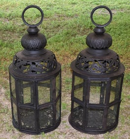 PAIR EARLY STAMP DECORATED EXTERIOR LANTERNS, 19/20TH C