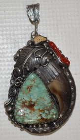 NAVAJO OLD PAWN STERLING/TURQUOISE NECKLACE PENDANT