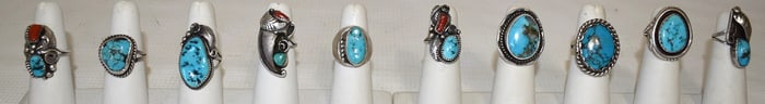 (10) SOUTHWEST AMERICAN INDIAN STERLING/TURQUOISE RINGS