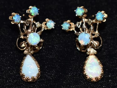PAIR VICTORIAN 14KT YELLOW GOLD/OPAL EARRINGS, C. 1900