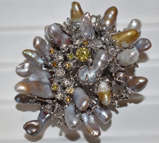 EXCEPTIONAL ART DECO 18KT WHITE GOLD COAT BROOCH