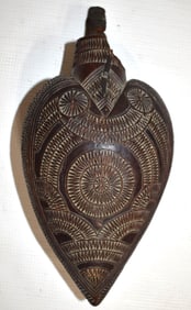 OTTOMAN EMPIRE CARVED WALNUT HEART FORM CANTEEN/FLASK
