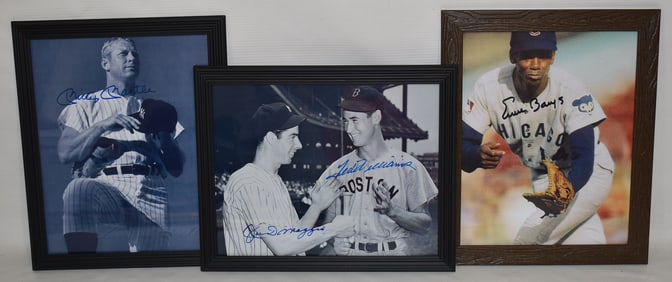 (3) AUTOGRAPHED PHOTOS WILLIAMS/DIMAGGIO, MANTLE, BANKS