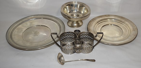 (4) ASSORTED STERLING CONDIMENT, PLATES, C. 1960