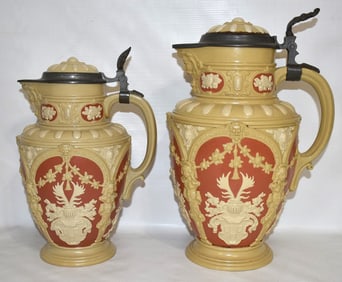 2 VILLEROY & BOCH-METTLACH FLAGONS #'S 2076 II & 2076 I