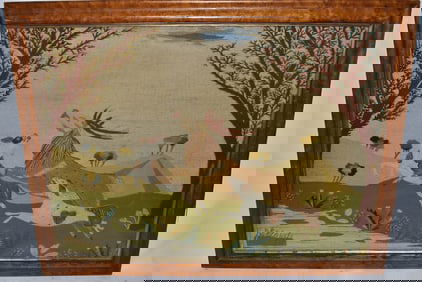 FINE FOLK ART STUMP WORK/NEEDLEPOINT SCENIC LANDSCAPE