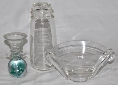 LOT (3) EARLY STEUBEN CRYSTAL MARTINI PITCHER/OPEN BOWL
