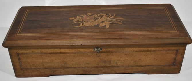 SWISS CYLINDER (12) TUNE MUSIC BOX, 19TH C., H. 7" W. 23" D. 10"