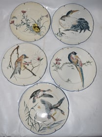 LOT (5) FRENCH FAIENCE BIRD PLATES, 19TH C.