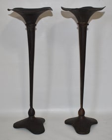 PAIR ARTS & CRAFTS HAMMERED COPPER CANDLESTICKS/VASES
