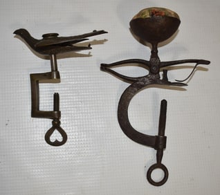 2 EARLY SEWING BIRDS INCL. BLACKSMITH FORGED