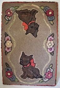 FOLK ART HOOK RUG W/PUPPIES, 19TH C., 24" X 36"