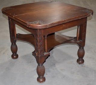 ART NOUVEAU CARVED OAK GAME TABLE, C. 1900