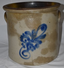 ADAM CAIRE 4 GAL. SALT GLAZED STONEWARE CROCK, 19TH C.