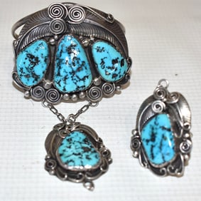 SOUTHWEST AMERICAN INDIAN STERLING/TURQ. CUFF BRACELET