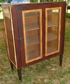 COUNTRY STAINED PINE PIE SAFE W/TURNED LEGS, 19TH C.