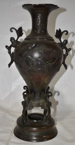 JAPANESE BRONZE MEIJI PERIOD VASE W/BIRDS, 19TH C.