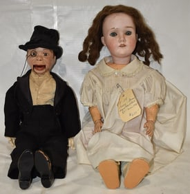 LOT (2) INCL. CHARLIE MC CARTHY, PANSY BISQUE DOLL, 19/20TH C., H. 20"