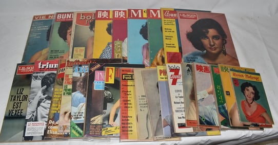LOT (25) VINTAGE LIZ TAYLOR MAGAZINES, C. 1950/60