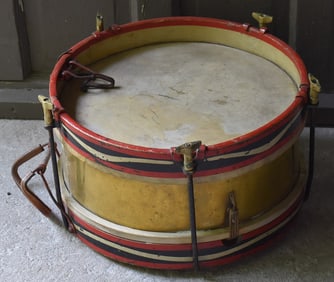MARCHING BAND BRASS SNARE DRUM, C. 1920, D. 16"