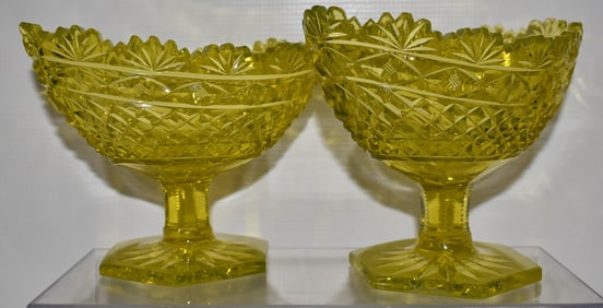 PAIR VICTORIAN STYLE CUT GLASS CANDY BOWLS, 19/20TH C.