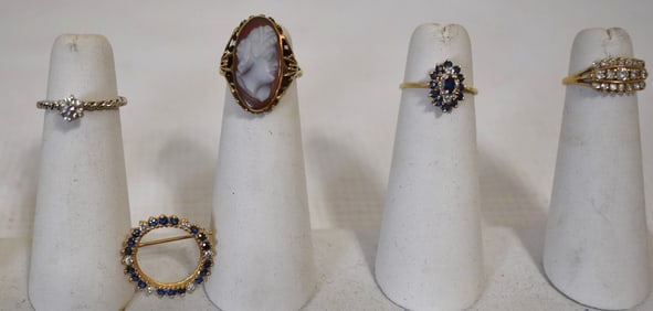 5 ASST JEWELRY INCL. PLATINUM DIAM RING/14KT RINGS +