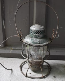 ERIE RAILROAD LANTERN W/CAST CLEAR GLOBE, 19TH C.