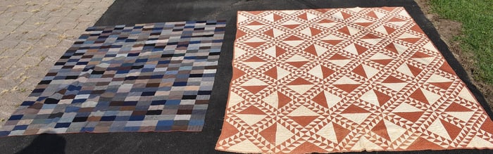 2 EARLY HAND STITCHED QUILTS, AMISH, SIGNED J. CHAMBERS