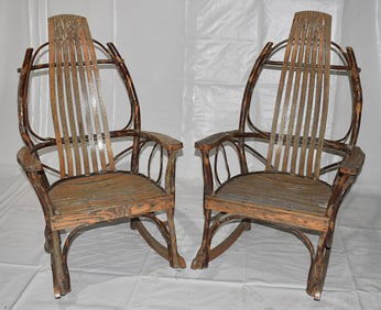 PAIR ADIRONDACK TWIG ROCKERS, 20TH C.