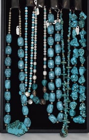 LOT (6) ASSORTED TURQUOISE/STERLING NECKLACES, 20TH C.