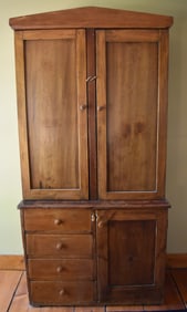 COUNTRY PINE STEP BACK CUPBOARD, 19TH C.