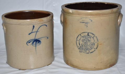 LOT (2) 6 GAL./4 GAL. SALT GLAZED STONEWARE CROCKS