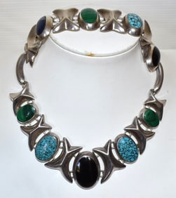(2) NAVAJO STERLING/TURQUOISE NECKLACE/BRACELET SIGNED