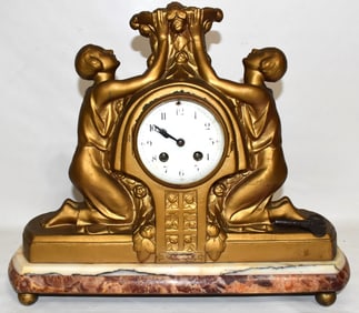 FRENCH ART DECO MANTLE CLOCK, C. 1920'S, H. 14" W. 16"