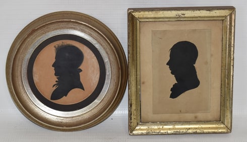 2 EARLY W/C/INK SILHOUETTES INCL. MUSEUM STAMP (PEALE)