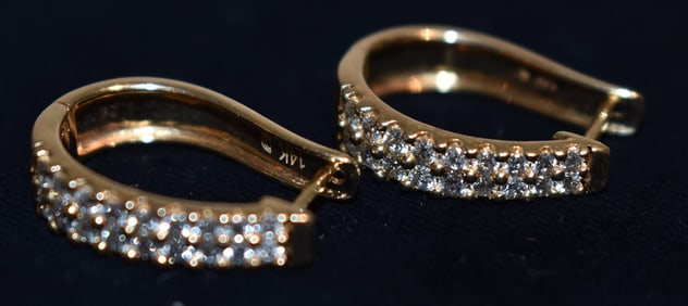 PAIR ART DECO 14KT YELLOW GOLD/DIAMOND EARRINGS