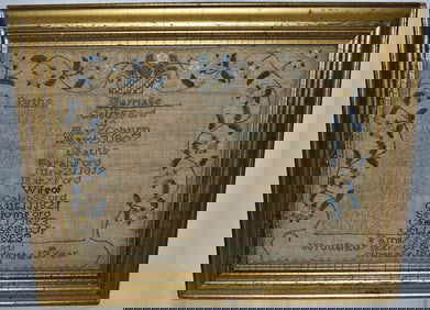 FOLK ART NEEDLEPOINT SAMPLER VERSE FAMILY RECORD