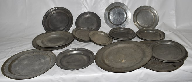 LOT PEWTER PLATES & CHARGERS, 18/19TH C.