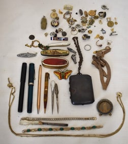 LOT ASSORTED ESTATE FINDINGS INCL. JEWELRY, PENS +