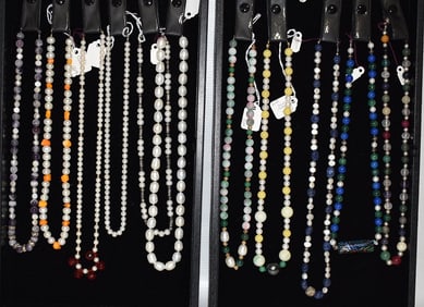 2 TRAYS ASST NECKLACES INCL. YW/APPLE GREEN JADE/PEARL+