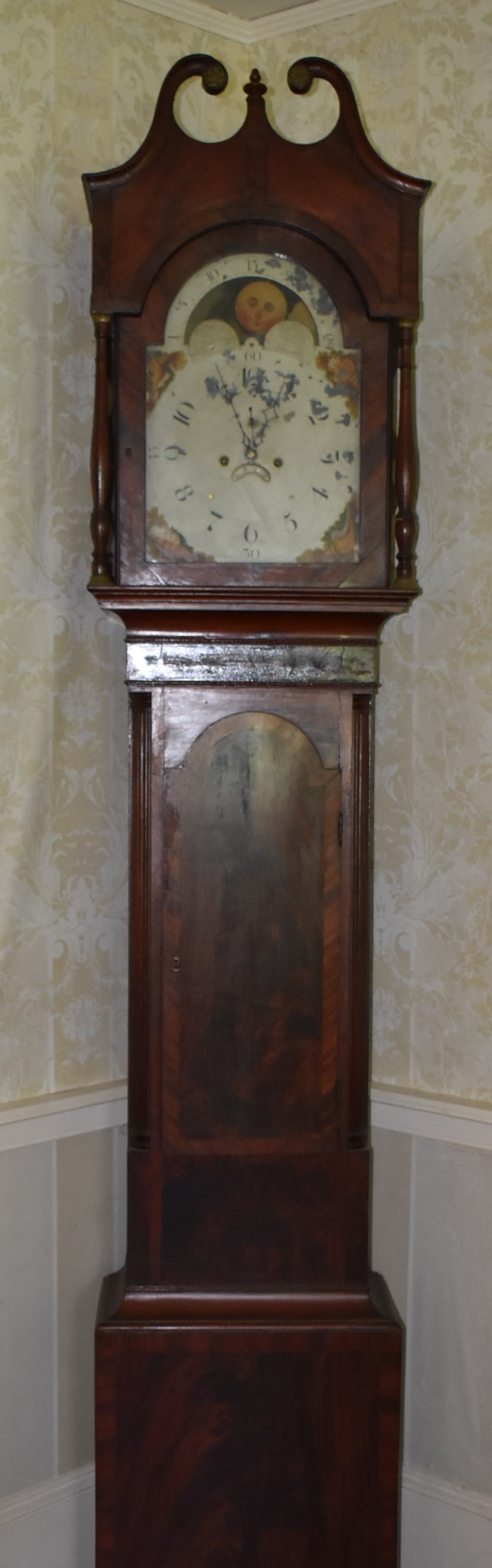 FINE AMERICAN MAHOGANY TALLCASE CLOCK W/MOON PHASE DIAL (1 of 7)