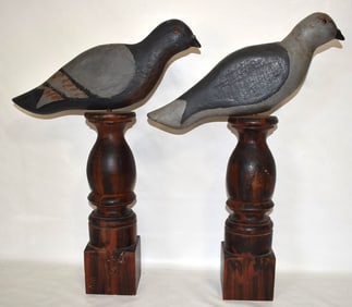 PAIR FOLK ART DOVE DECOYS, 19/20TH C., H. 21" W. 15"