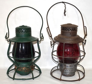 2 RR LANTERNS INCL. UNION PACIFIC RR W/RED ETCHED GLOBE